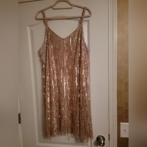 torrid Sequin Fringe Dress in Rose Gold Tones